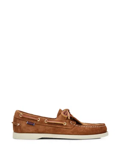 Sebago Suede Boat Shoe With Square-cut Lace And Non-slip Rubber Sole In Brown