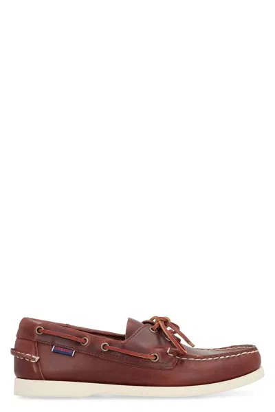 Sebago Portland Leather Boat Shoes In Burgundy