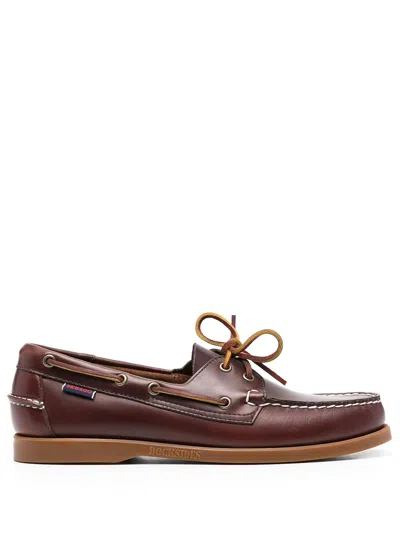 Sebago Docksides Portland Waxed Leather Loafers In Burgundy