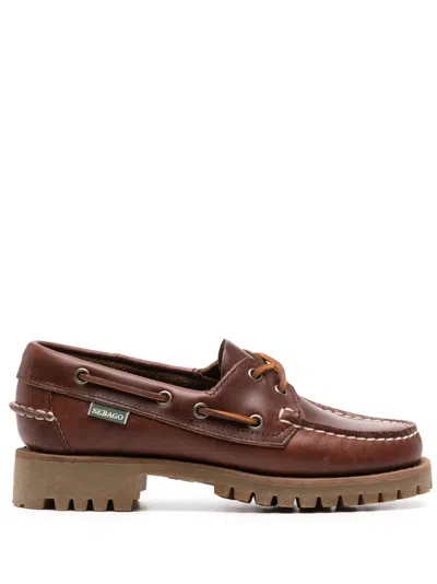 Sebago Ranger Waxy Brown Leather Loafers In Animal Print