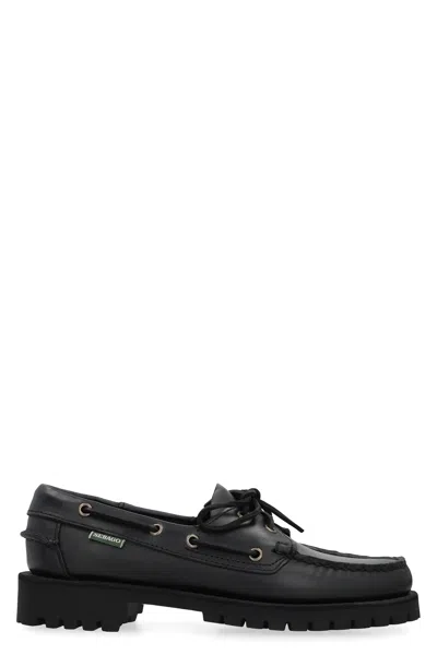 Sebago Ranger Waxy Leather Moccasins In Black