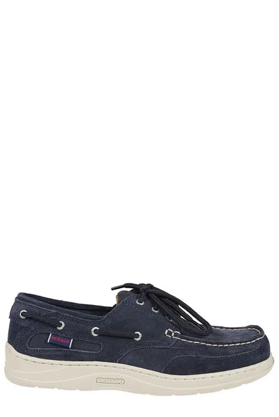 Sebago Lace-up Round Toe Boat Shoes In Blue
