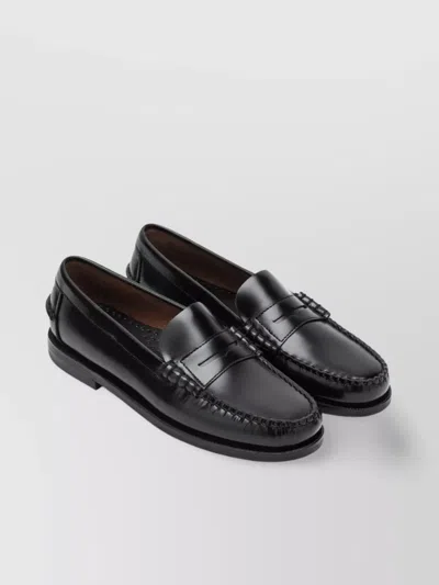 Sebago Round Toe Leather Loafers With Penny Strap