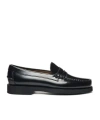 Sebago Round Toe Leather Loafers With Penny Strap In Black