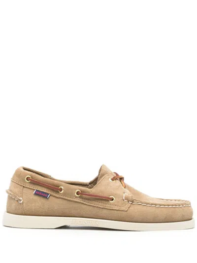 Sebago Suede Boat Shoes With Lace-up Detailing In Beige