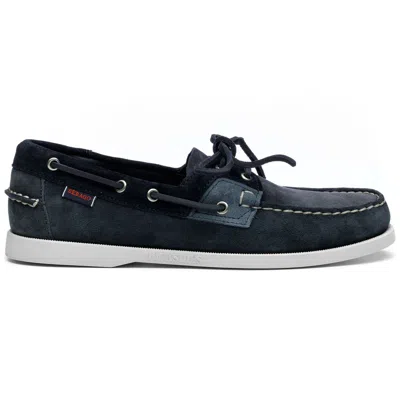 Sebago Blue Suede Loafer With Leather Laces In Black