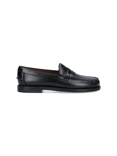 Sebago Slip-on Black Leather Moccasins With Cut-out Detail