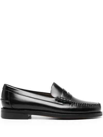 Sebago Smooth Brushed Grain Leather Loafers For Women In Black
