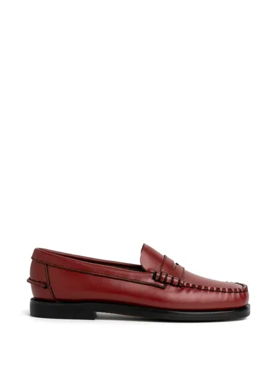 Sebago Stitched Penny Loafers In Burgundy