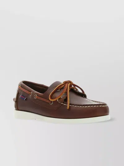 Sebago Stitched Seams Leather Loafers With Contrast Sole In Burgundy