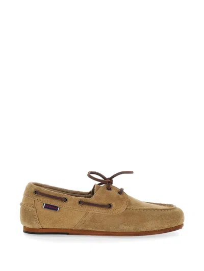 Sebago Suede Boat Loafer With Leather Laces And Classic Sole In Beige