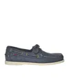 Sebago Hand-stitched Blue Suede Moccasin With Rubber Sole In Blue