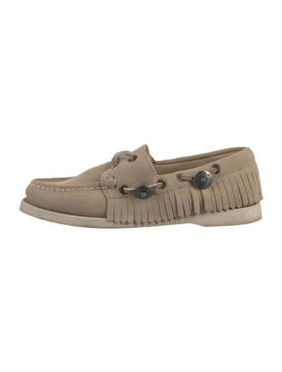 Pre-owned Sebago Suede Fringe Trim Accent Loafers In Neutral