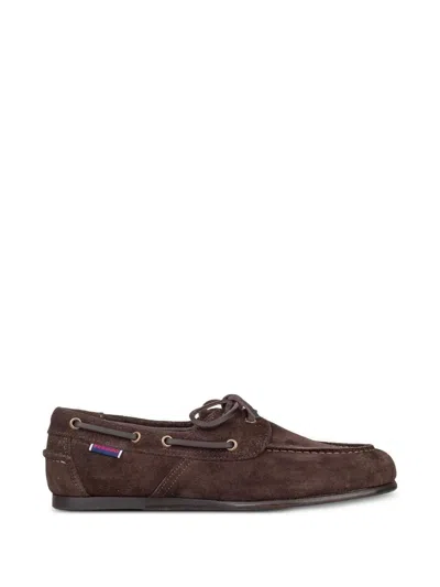 Sebago Suede Lace Up Loafers Rubber Sole In Brown