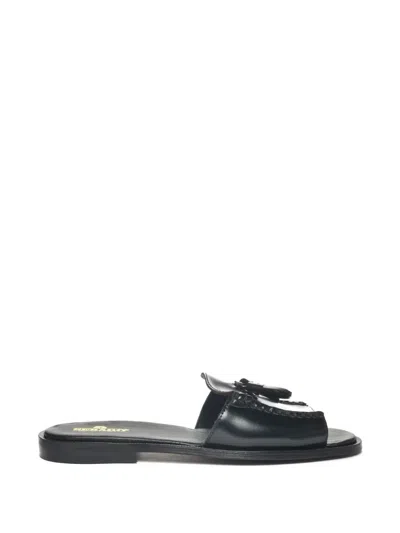 Sebago Tassel-detail Leather Slides In Black