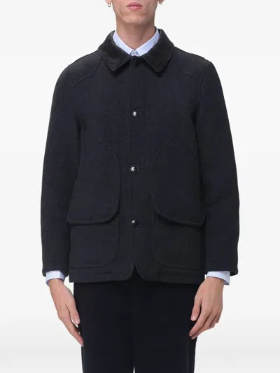 Sebago Tenny Corduroy-collar Button-up Coat In Black
