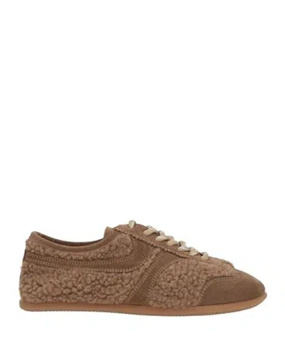 Sebas. Woman Sneakers Brown Size 7 Leather, Textile Fibers