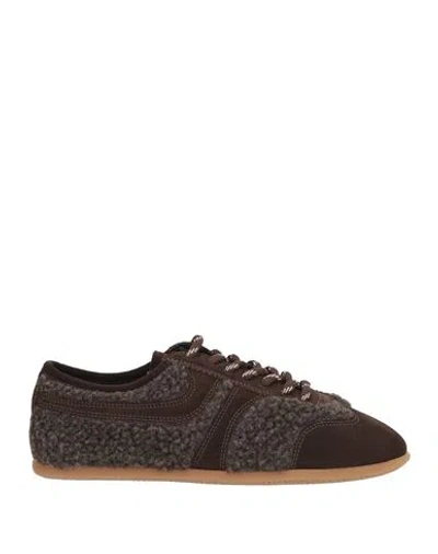 Sebas. Woman Sneakers Dark Brown Size 8 Leather, Textile Fibers
