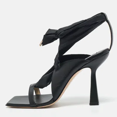 Sebastian Black Leather And Nylon Ankle Tie Sandals