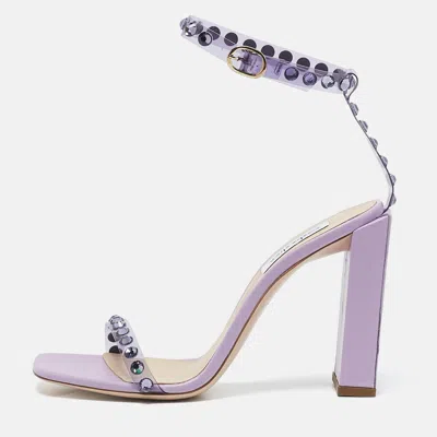 Sebastian Lilac Leather And Pvc Crystals Embellished Ankle Strap Sandals In Purple
