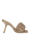 Sebastian Milano Woman Sandals Khaki Size 8 Textile Fibers In Yellow