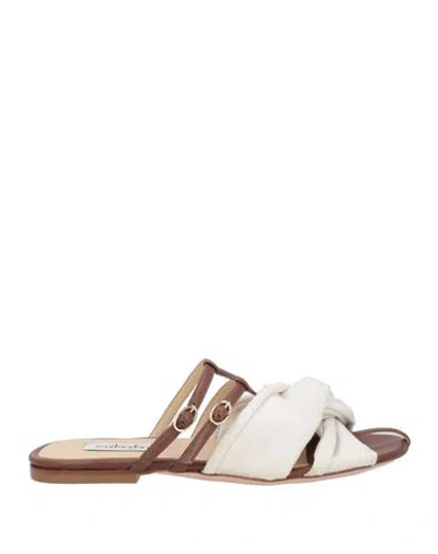 Sebastian Milano Woman Sandals Off White Size 7 Soft Leather, Textile Fibers