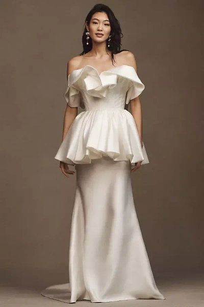 Sébastien Luke Carrie Ruffled Trumpet Wedding Gown In White