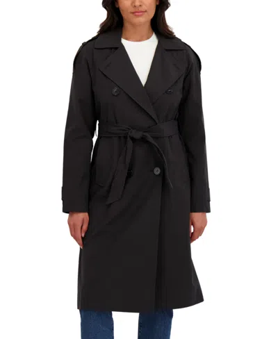 Sebby Collection Women's Belted Double Breasted Long Trench Coat In Black
