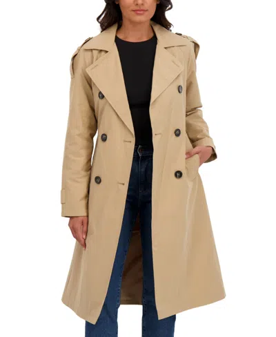 Sebby Collection Women's Belted Double Breasted Long Trench Coat In Brown