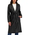 Sebby Collection Women's Belted Snap Front Faux Leather Long Trench Coat In Black