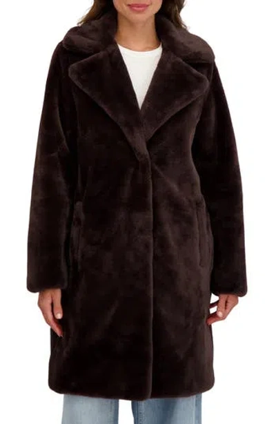 Sebby Cozy Faux Fur Coat In Brown