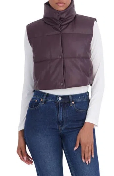 Sebby Crop Faux Leather Vest In Burgundy