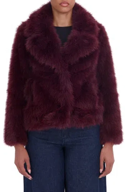 Sebby Faux Fur Blazer In Burgundy