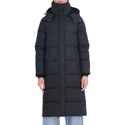 Sebby Faux Fur Lined Long Puffer Parka With Hood In Blue