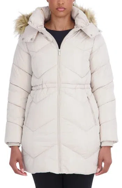 Sebby Faux Fur Trim Water Resistant Puffer Parka In White