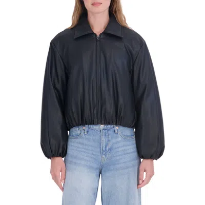 Sebby Faux Leather Bomber Jacket In Black