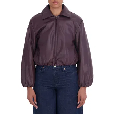 Sebby Faux Leather Bomber Jacket In Burgundy