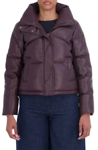 Sebby Faux Leather Short Puffer Jacket In Purple