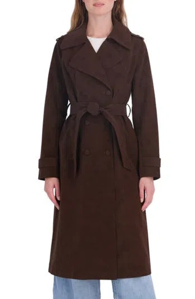 Sebby Faux Leather Trench Coat In Brown