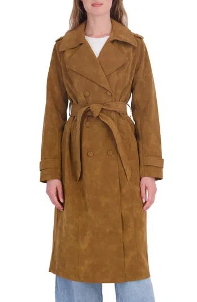Sebby Faux Leather Trench Coat In Brown