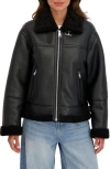 Sebby Faux Shearling Collar Aviator Jacket In Black