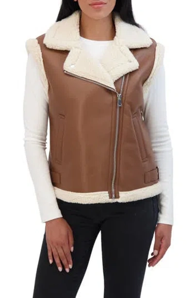 Glkaend Femmes Marron Faux Cuir Sherpa Doublé Veste D'hiver