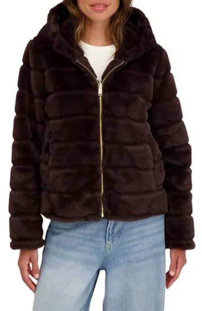 Sebby Hooded Faux Fur Jacket In Brown