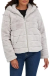 Sebby Hooded Faux Fur Jacket In Gray