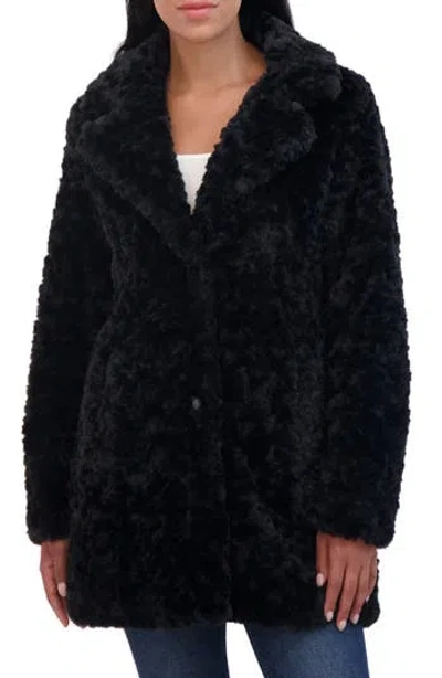 Sebby Leopard Print Crushed Faux Fur Jacket In Black