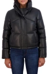 Sebby Short Faux Leather Puffer Jacket In Black