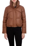 Sebby Short Faux Leather Puffer Jacket In Brown