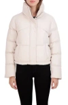 Sebby Short Faux Leather Puffer Jacket In Neutral