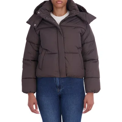 Sebby Short Hooded Puffer Jacket In Brown