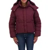 Sebby Short Hooded Puffer Jacket In Burgundy